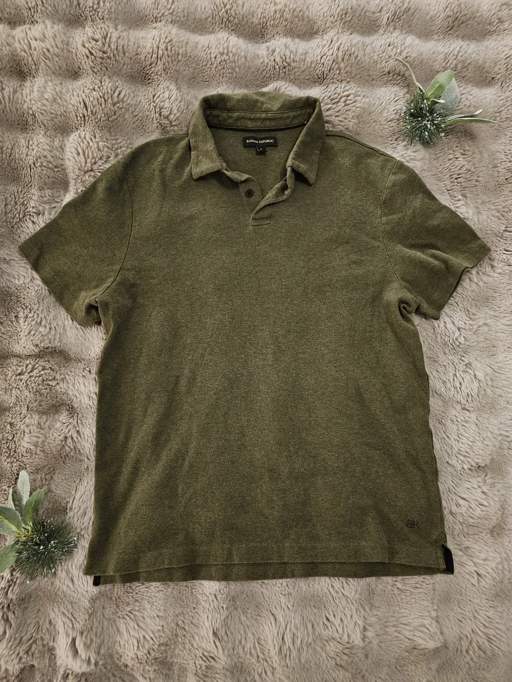 Banana Republic Men’s Polo Shirt Large Olive Green 100% Cotton Short Sleeve